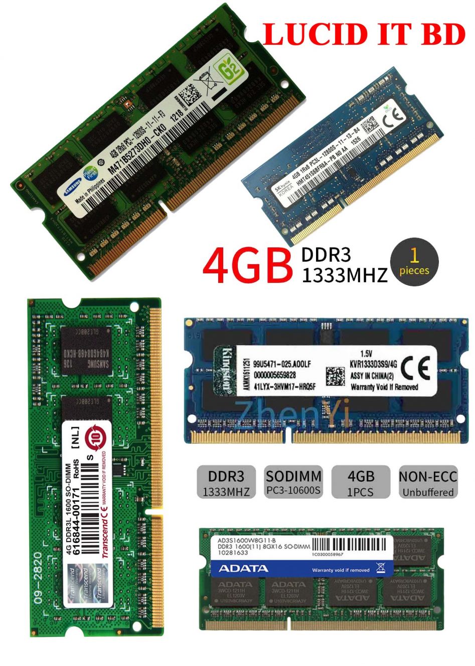 RAM For Laptop DDR 3 10600 12800 PC3L 4GB ( Samsung , ADATA , SK Hynix ...