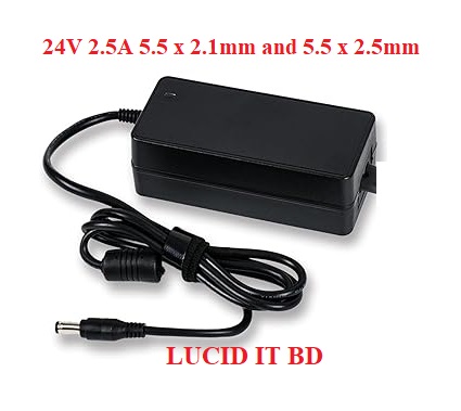 24V 2.5A Power Supply Adapter, AC 100V-240V Output DC 24 Volt 0-60W Transformer Charger with 5.5 x 2.1 and 5.5 x 2.5 Male Plug Jack Connector, Compatible with 24Volt 0-2.5Amp