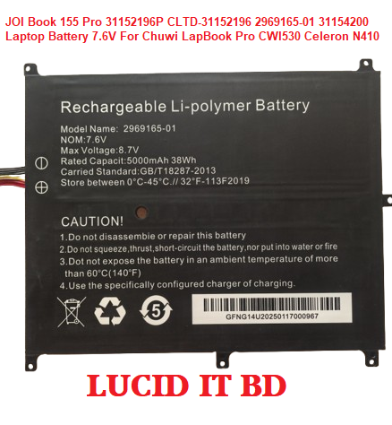 JOI Book 155 Pro 31152196P CLTD-31152196 2969165-01 31154200 Laptop Battery 7.6V For Chuwi LapBook Pro CWI530 Celeron N410