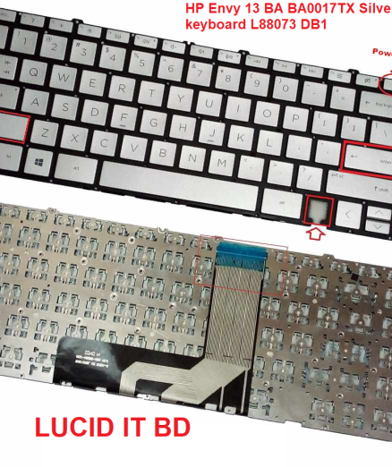 HP Envy 13 BA BA0017TX Silver Backlight keyboard L88073 DB1 Laptop keyboard, P/N: 9Z.NHCBQ.A2M L88073-DB1 AEG3FAX00